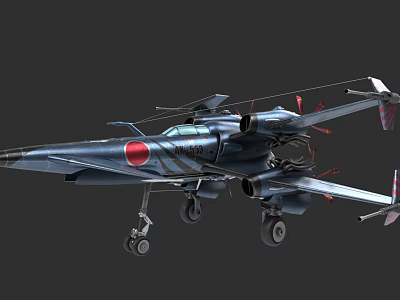 Dark Blue Fighter Jet With Red Circular Emblem Twin Engines Landing Gear Deployed 3d model