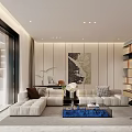 Modern Living Room With Sectional Sofa And Blue Coffee Table
