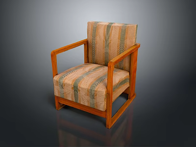 Comfortable Modern Dining Chair With Wooden Frame Square Armrests And Striped Upholstery 3d model