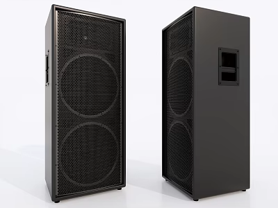 Black Floor Standing Speakers With Modern Design Mesh Front Panels And Dual Drivers 3d model