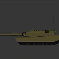 Golden Armored Military Tank with Long Barrel Tracks and Antenna on Reflective Surface