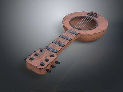 Vintage Wooden Musical Instrument and Art Supplies with Guitar Strings and Tuning Pegs 3d model
