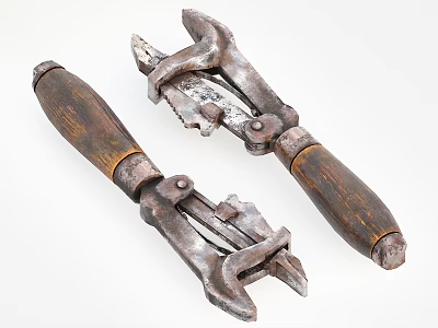 Vintage Manual Hardware Pliers With Wooden Handles And Rustic Metal Design 3d model