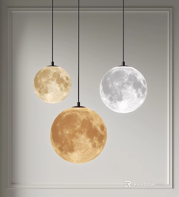 Unique Moon Shaped Chandeliers With Textured Surfaces Hanging In Modern Interior 3d model 