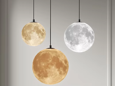 Unique Moon Shaped Chandeliers With Textured Surfaces Hanging In Modern Interior 3d model