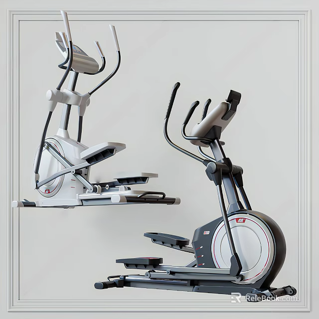 Modern Home Gym Fitness Equipment Elliptical Trainers With White And Black Design 3d model 