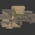 Natural Rock Stone Wall Structure With Hanging Green Plants And Layered Stones