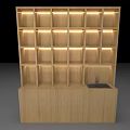 Wooden Decorative Cabinet With Multiple Layered Shelves Built In Lighting And Countertop Sink