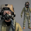 Tactical Soldiers Wearing Olive Green Uniform Helmet And Breathing Mask With Gear