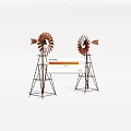 Two Industrial Metal Windmill Models With Sturdy Tripod Base Structure