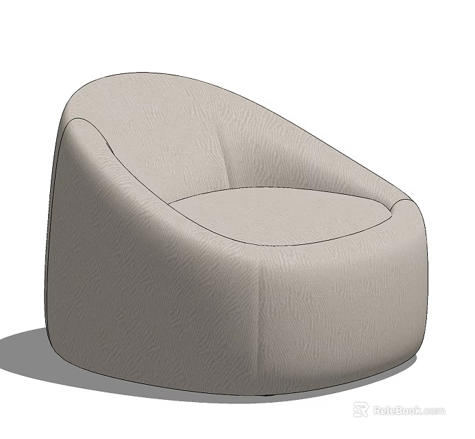Modern Beige Single Sofa With Round Shape Upholstered Fabric For Living Room 3d model 