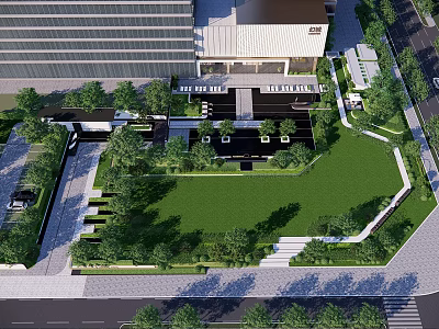 Modern Garden Landscape Design With Green Grass Lawn And Surrounding Trees 3d model