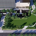 Modern Garden Landscape Design With Green Grass Lawn And Surrounding Trees