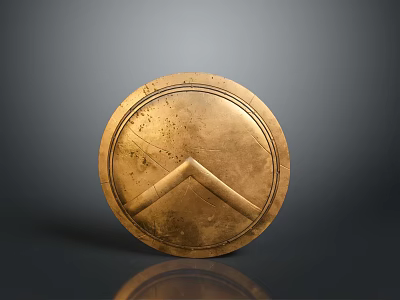 Ancient Round Brass Shield Featuring V Shaped Pattern And Worn Metallic Texture 3d model