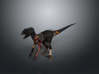 Detailed 3D Dinosaur Model With Black Red Yellow Color Details And Sharp Teeth Claws 3d model
