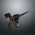 Detailed 3D Dinosaur Model With Black Red Yellow Color Details And Sharp Teeth Claws