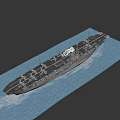 Military Aircraft Carrier Sailing On Blue Ocean With Smoking Stack And Flight Deck Runway
