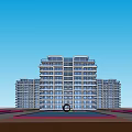 Modern High Rise Residential Building With Landscaped Garden Water Feature And Outdoor Seating