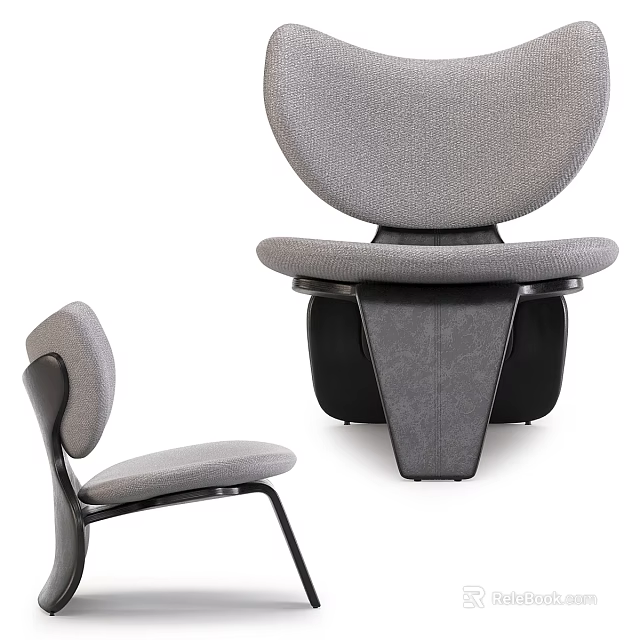 Modern Single Sofa With Gray Fabric Upholstery Unique Curved Backrest And Sturdy Black Base Design 3d model 