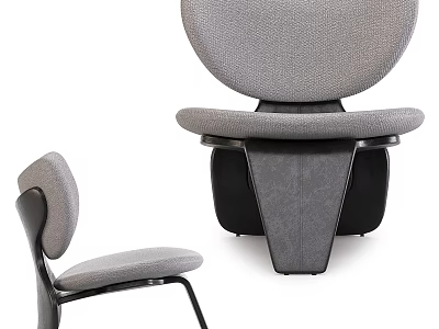 Modern Single Sofa With Gray Fabric Upholstery Unique Curved Backrest And Sturdy Black Base Design 3d model