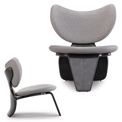 Modern Single Sofa With Gray Fabric Upholstery Unique Curved Backrest And Sturdy Black Base Design 3d model