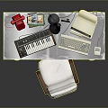 Vintage Office Desk Setup With Old Computer Red Telephone And Chair