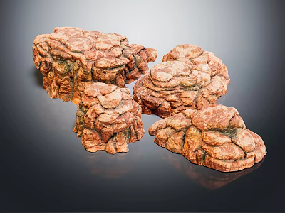 Natural Wood Stone Decorative Blocks With Rough Surface And Red Brown Color 3d model