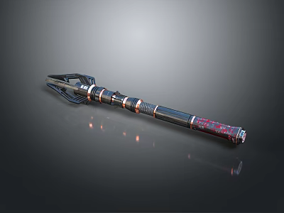 Metallic Long Handle Weapon With Glowing Accents And Intricate Patterns 3d model