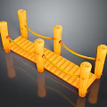 Yellow Wooden Footbridge Design With Wooden Posts Planks And Ropes
