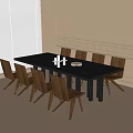 Modern Minimalist Dining Table And Chairs Set With Black Tabletop And Wooden Seats In Interior