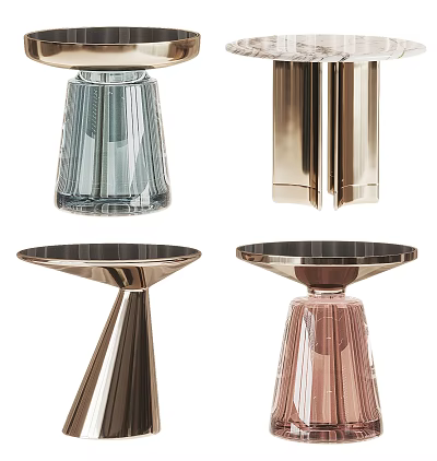 Modern Stylish Side Table Designs With Transparent Glass Metal And Pink Geometric Shapes 3d model