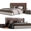Modern Double Bed With Brown Headboard Decorative Pillows Nightstand And Lamp