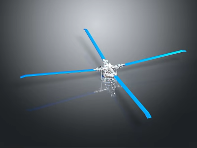 Blue Bladed Mechanical Component With Silver Center On Dark Reflective Surface 3d model