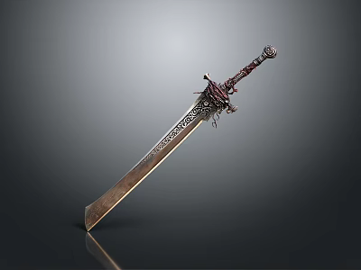 Detailed Metal Sword Sculpture With Intricate Carved Blade And Decorative Hilt 3d model