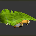 Little Girl In Yellow Raincoat And Hat Holding Large Green Leaf Umbrella With Bell
