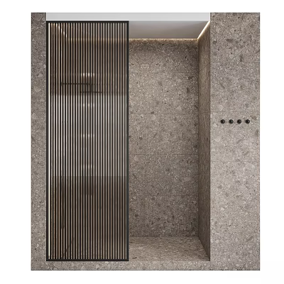 Modern Steam Shower Sauna Interior Design With Stone Walls And Glass Enclosure 3d model