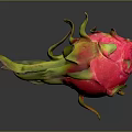 Fresh Red Dragon Fruit With Vibrant Skin And Green Leaves On Gray Background