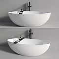 Modern White Freestanding Bathtub With Black Faucet And Bath Products Tray