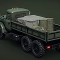 Green Military Utility Vehicle With Cargo And Large Tires