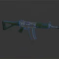 Green And Silver Assault Rifle With Magazine Grip And Barrel Design
