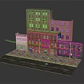 Urban Multi Story Brick Building Model With Street Lamp Road And Varied Facades Design