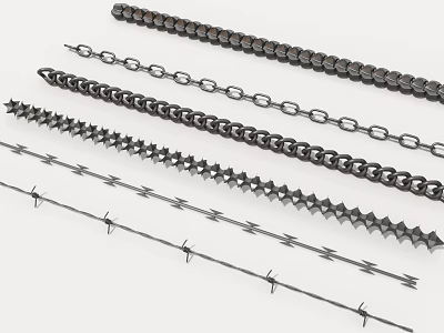 Various Types Of Industrial Chains Featuring Spiked And Smooth Metal Links 3d model