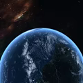 Stunning Blue Earth In Starry Space With Galaxy And Cosmic Background