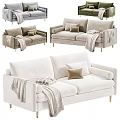 Modern Soft Fabric Double Seater Sofa With Decorative Pillows Throw Blankets And Multiple Neutral Colors