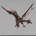 Fierce Red Pink Dragon Creature With Spread Wings And Intricate Spiked Details