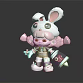 Cute Cartoon Rabbit Character With Pink Body Star Eyes Holding Bottle And Black White Outfit