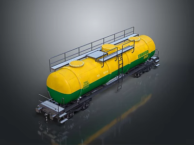 Yellow and Green WITRON Tank Train Car with Ladder and Top Platform 3d model