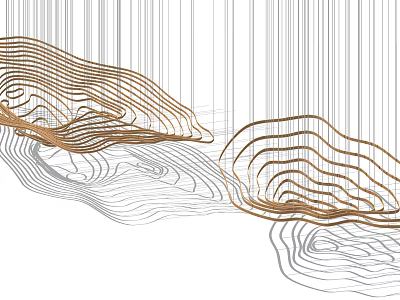 Modern Abstract Chandelier With Wave Like Curved Golden And Gray Wires Design 3d model
