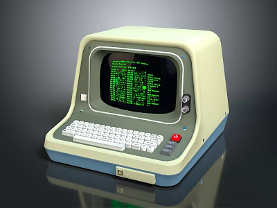 Vintage Computer With Green Code Screen Classic Keyboard And Retro Design 3d model