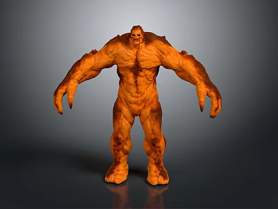 Orange Muscular Fantasy Monster Sculpture With Large Arms Claws And Fierce Posture 3d model